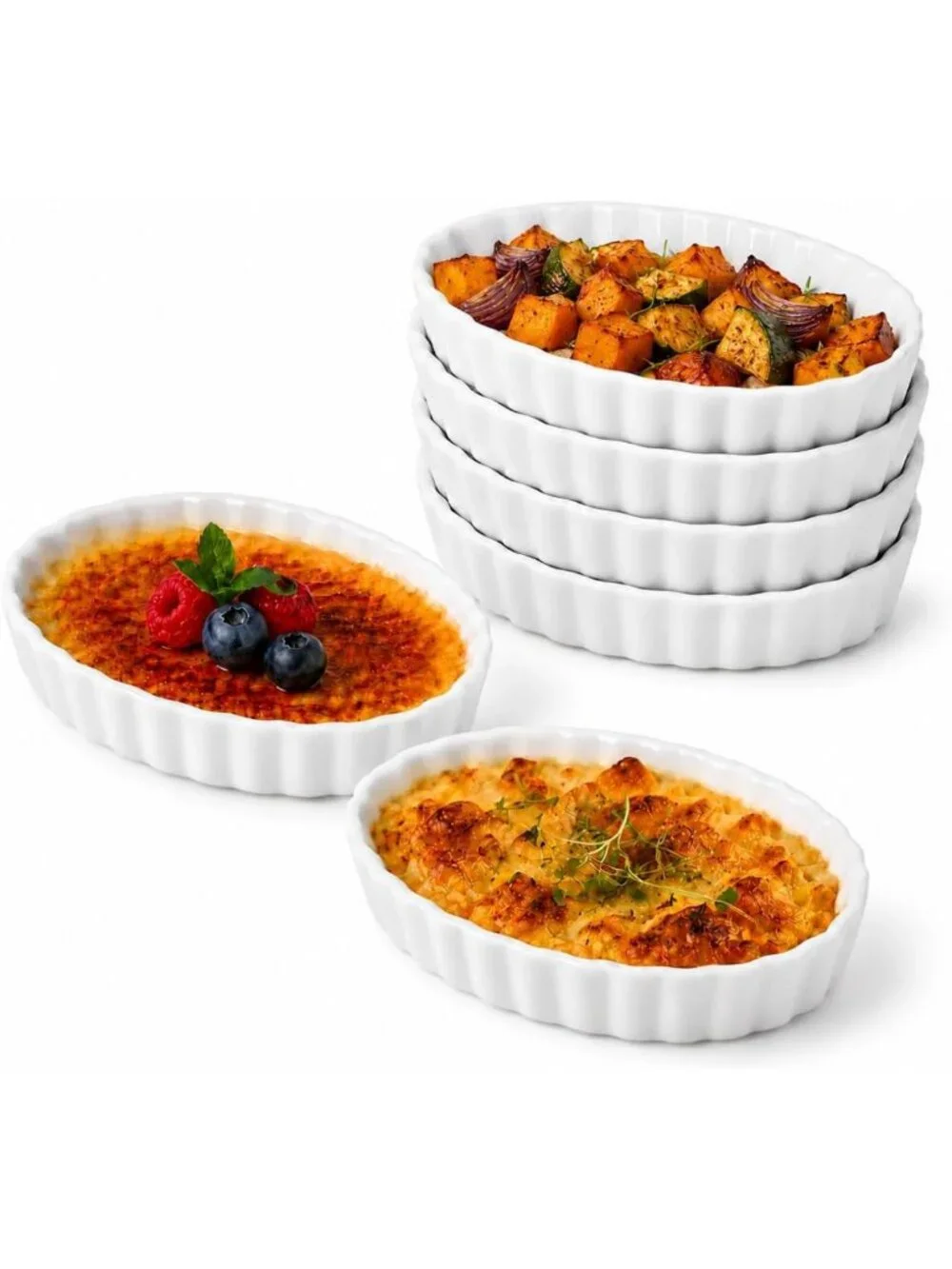 Set of 6 Oven Safe Ceramic Ramekins - 4 Oz White Dishes for Creme Brulee